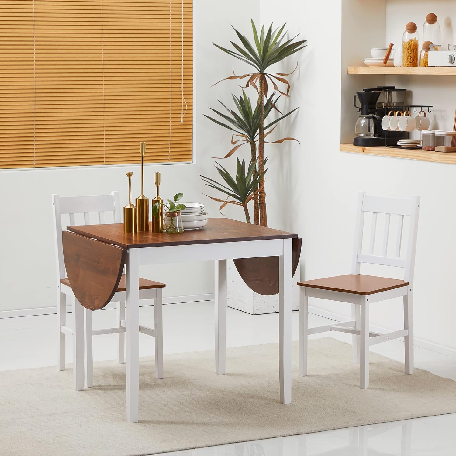 DFW Solid Wood Folding Dining Table, Drop Leaf Kichen Dining Room Desk for Small Spaces, Small Kitchen, Expandable Folding Round Table for Home, Apartment,Office, Brown