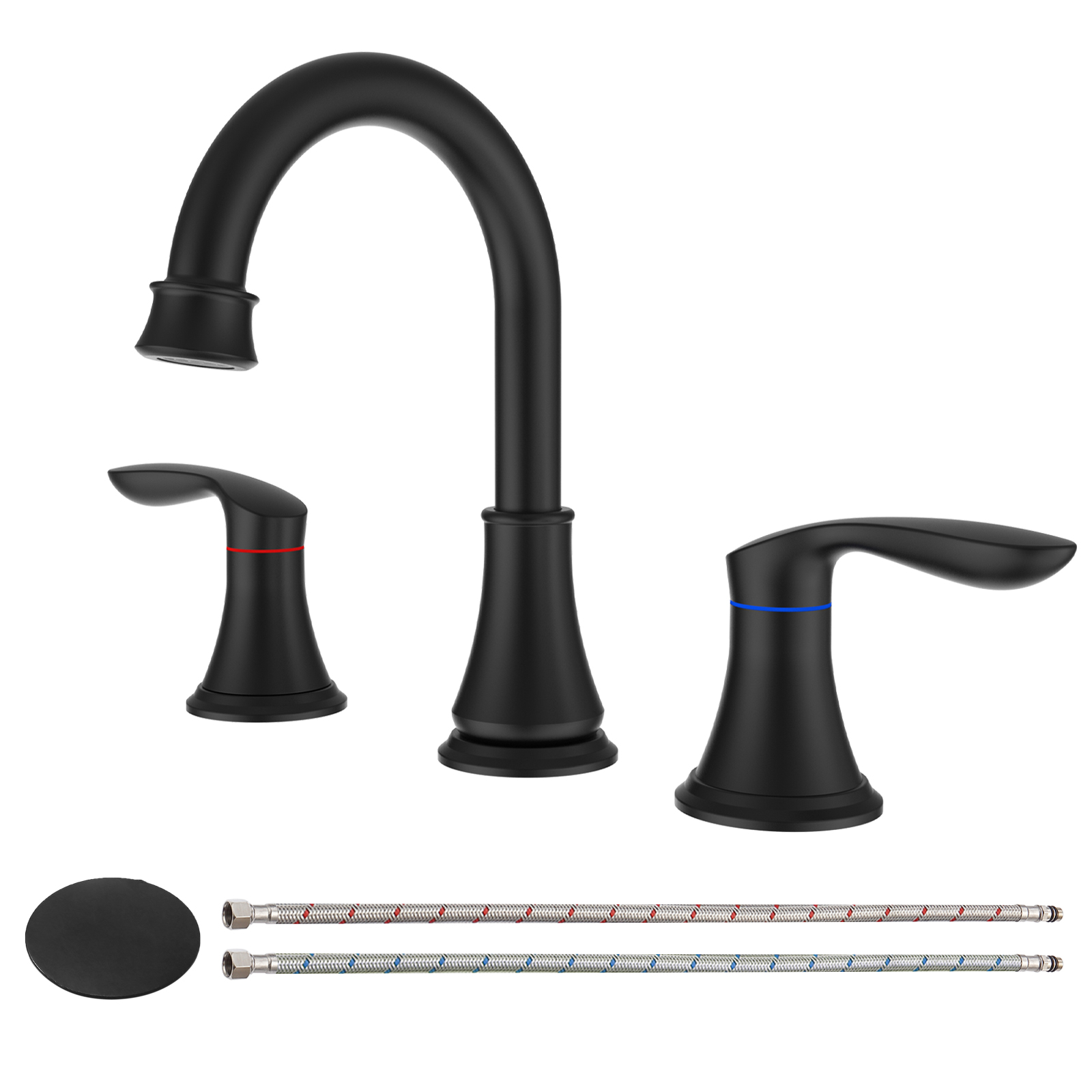 2-Handle 8 inch Widespread Bathroom Sink Faucet Matte Black Lavatory Faucet 3 Hole 360° Swivel Spout Vanity Sink Basin Faucets 3008B-MB[Unable ship on weekends, TK/TEMU only for pickup, only TX10643 warehouse supports GOFO]