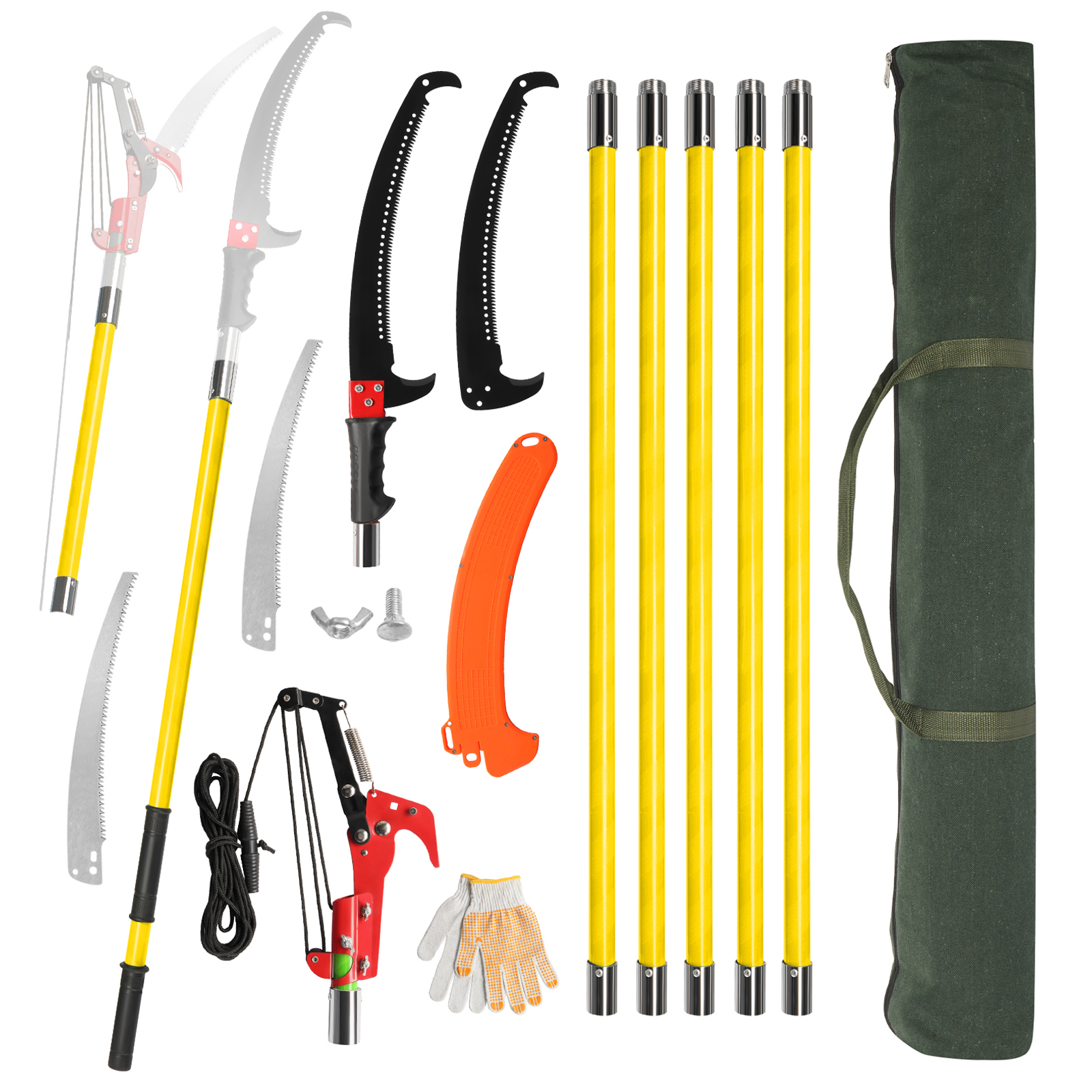 24ft Manual Pole Saw, Lightweight Tree Trimmers Long Handle Pruner Set, Sharp Steel Blade and Scissors Pole Saw for Trimming Palm, Pear Tree, Fir Tree, Other High Trees and Shrubs